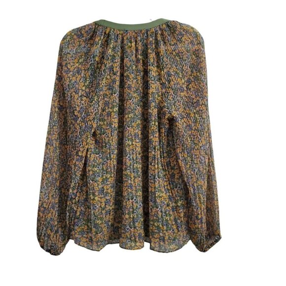 Zara Blouse Small Womens Pleated Chiffon Floral Top Long Sleeve Bloggers‎ Fave - Picture 2 of 12